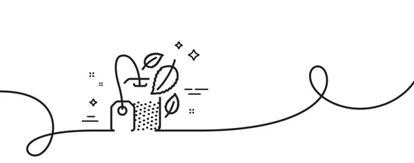 薄荷茶系列图标 连续一行与卷曲 新鲜草本饮料的标志 Mentha留下了象征薄荷包单轮廓丝带 循环曲线模式 — 图库矢量图片