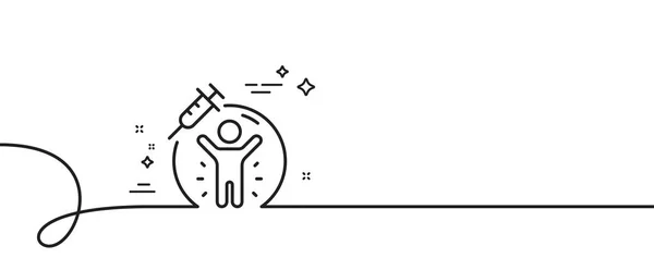 Значок Линии Защиты Вакцин Непрерывная Одна Линия Кудряшками Знак Шприца — стоковый вектор