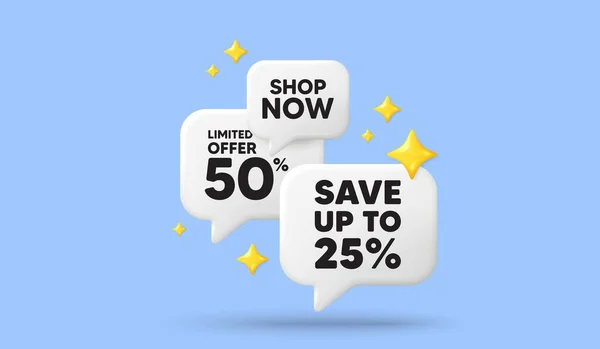 Sparen Sie Bis Prozent Bieten Chat Sprechblasen Discount Sale Angebotspreisschild — Stockvektor