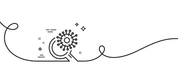 Иконка Линии Коронавируса Непрерывная Одна Линия Кудряшками Поиск Вирусной Вакцины — стоковый вектор