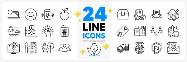 Conjunto Iconos Caja Del Paquete Deckchair Work Home Line Icons — Vector de stock