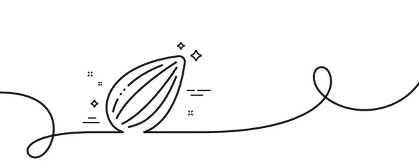 アーモンドナッツラインのアイコン カール付きの連続1行 おいしいナッツの看板 ビーガンフードのシンボル アーモンドナッツシングルアウトラインリボン ループカーブパターン ベクトル — ストックベクタ