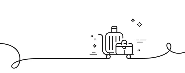 Ikona Wózka Bagażowego Ciągła Linia Lokami Podróżny Znak Bagażu Symbol — Wektor stockowy