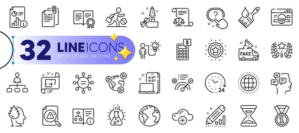 Conjunto Esquemas Documento Búsqueda Iconos Línea Ranking Informe Para Web — Vector de stock