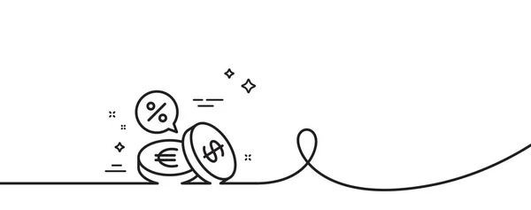 コインマネーラインアイコン カール付きの連続1行 銀行の通貨記号 ユーロとドルの現金記号 キャッシュバックサービス 通貨交換シングルアウトラインリボン ループカーブパターン ベクトル — ストックベクタ