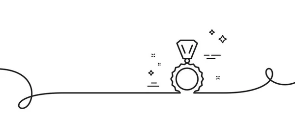 メダルラインのアイコン カール付きの連続1行 受賞者の業績記号 栄光または名誉のサイン メダルシングルアウトラインリボン ループカーブパターン ベクトル — ストックベクタ