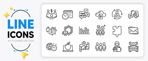 Time Management Graph Chart Car Line Icons Set App Include — Stock Vector