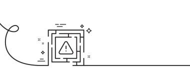 Labirent dikkat hattı simgesi. Kıvrımlı tek bir çizgi. Labirent önemli uyarı işareti. Tehlike uyarısı sembolü. Dikkatleri tek ana hatlı şerit üzerinde toplayın. Döngü eğrisi modeli. Vektör