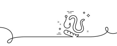 Kurtçuklar çizgi ikonunu cezbeder. Kıvrımlı tek bir çizgi. Solucan işaretli balık oltası. Balık yemi sembolü. Solucanlar tek şeritli. Döngü eğrisi modeli. Vektör