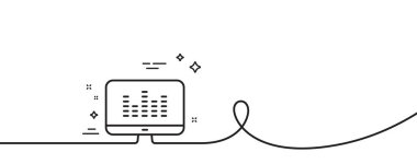 Müzik çizgi ikonu yapıyor. Kıvrımlı tek bir çizgi. DJ uygulama işareti. Müzikal cihaz sembolü. Müzik tek bir taslak şerit oluşturuyor. Döngü eğrisi modeli. Vektör