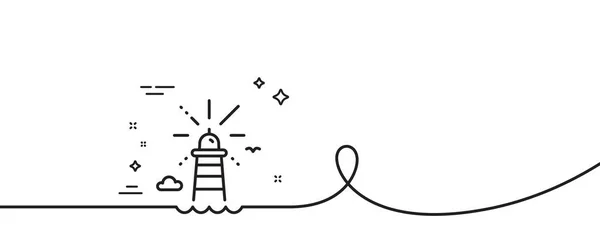 Ikone Der Leuchtturmlinie Kontinuierlich Eine Linie Mit Locke Leuchtturmschild Suchscheinwerfer — Stockvektor