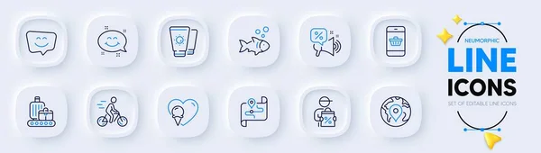 Fish Cyclist Pin Line Icons Web App Pack Discounts Offer — Stock Vector