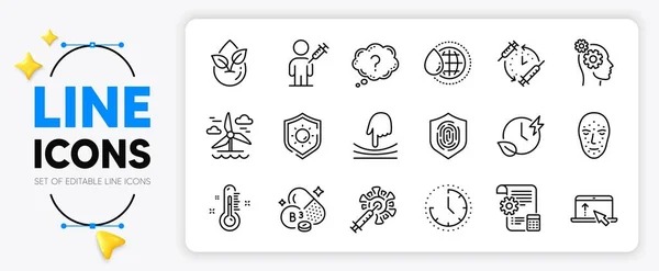 Thermometer Thoughts Face Biometrics Line Icons Set App Include Windmill — Stock Vector
