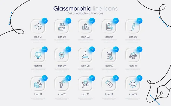 Set Van Timer Kaart International Globe Line Iconen Voor Web — Stockvector