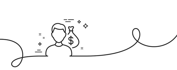 給与ラインアイコン カールとの連続した1行 ビジネス賃金サイン 現金の賄賂シンボル 給与シングルアウトラインリボン ループ曲線パターン ベクター — ストックベクタ