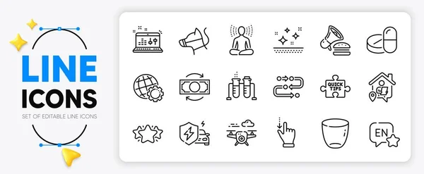 Sound Check Touchscreen Gesture Quick Tips Line Icons Set App — Stock Vector