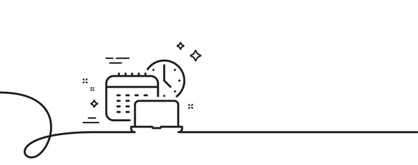 Arbeitszeitsymbol Kontinuierlich Eine Linie Mit Locke Laptop Mit Kalenderschild Buchhalterisches — Stockvektor