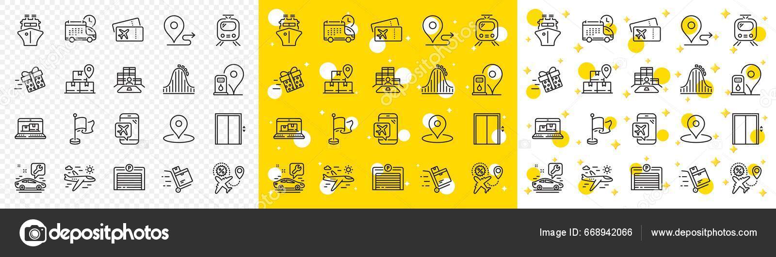 리프트 아이콘 자동차 서비스 플래그 아이콘 탑승권 롤러코스터 픽토그램 아이콘 스톡 벡터 - ©Blankstock 668942066