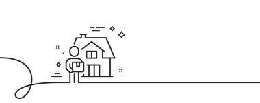 Teslimatçı çizgisi ikonu. Kıvrımlı tek bir çizgi. Paket işaretli bir kurye. Bir şeyler sembol getiriyor. Teslimatçı tek taslak şerit. Döngü eğrisi modeli. Vektör