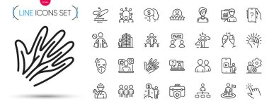 Faq, Damarlar ve Sosyal medya hattı simgeleri paketi. Alışveriş yapmayı, liderliği, medikal maske ikonlarını da içeriyor. Kapsama, zor stres, gelir tabelaları. Ajan, Kullanıcılar, insan sınıflandırması. Vektör