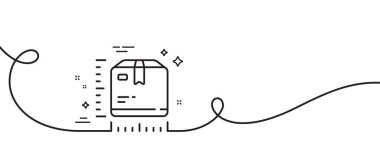 Paket boyut çizgisi simgesi. Kıvrımlı tek bir çizgi. Kutu boyut işareti. Parsel ölçüm sembolü. Paket boyutu tek taslak şerit. Döngü eğrisi modeli. Vektör