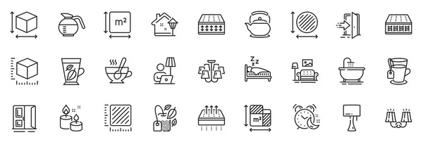 Icons Pack Bath Table Lamp Mint Leaves Line Icons App — Stock Vector