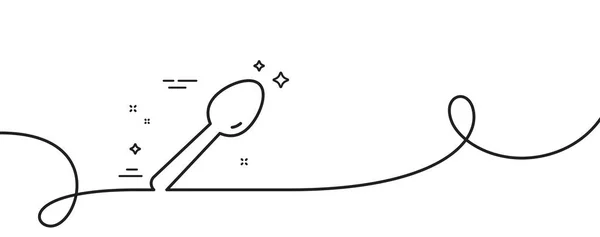 スプーンラインアイコン カールとの連続した1行 キッチンカトラリーサイン 台所用ティースプーンはシンボルを発する スプーンシングルアウトラインリボン ループ曲線パターン ベクター — ストックベクタ