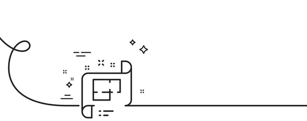 Значок Линии Архитектурного Плана Непрерывная Одна Линия Кудряшками Технический Знак — стоковый вектор