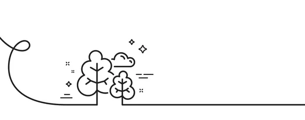 ツリーラインアイコン カールとの連続した1行 森林植物サイン 自然シンボル ツリーシングルアウトラインリボン ループ曲線パターン ベクター — ストックベクタ