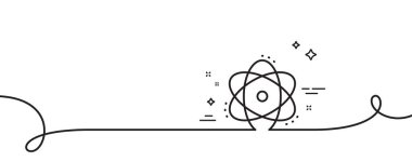 Atom çizgisi simgesi. Kıvrımlı tek bir çizgi. Enerji işareti. Kimyasal element sembolü. Atom tek hatlı şerit. Döngü eğrisi modeli. Vektör