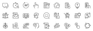 Uygulama için e- posta bülteni, Çevrimiçi açık artırma ve Rapor satırı simgeleri olarak simgeler arasında Romantik konuşma, Mobil anket, Zamanlayıcı ince simge web seti yer alıyor. Kalp atışı, gülen surat. Vektör