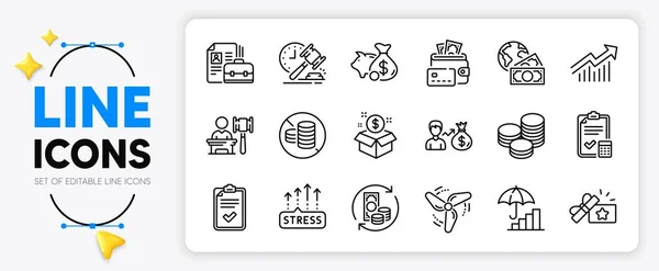 Global Business Salary Checklist Line Icons Set App Include Auction — Stock Vector