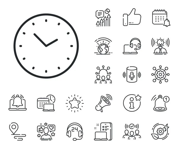 时钟标志 技术和智能扬声器概述图标 时间管理线图标 看符号 时间线标志 有影响力的人 品牌大使的标志 在线提供 — 图库矢量图片
