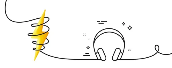 Значок Линии Наушников Непрерывная Одна Линия Кудряшками Знак Музыкального Прослушивания — стоковый вектор
