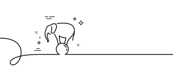 球线图标上的大象 连续一行与卷曲 马戏团的标志 游乐园表演 象球上的单轮廓彩带 循环曲线模式 — 图库矢量图片