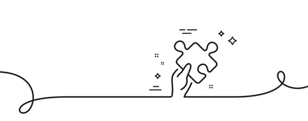 Bulmaca Çizgisi Simgesini Ver Kıvrımlı Tek Bir Çizgi Jigsaw Işaretini — Stok Vektör