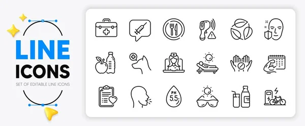 Food Lounger Face Protection Line Icons Set App Include Milk — Stock Vector
