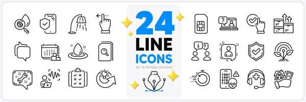 stock vector Icons set of Spanner, Rule and Voice wave line icons pack for app with Wholesale goods, Phone insurance, Checkbox thin outline icon. Fast recovery, Confirmed, Delivery pictogram. Vector