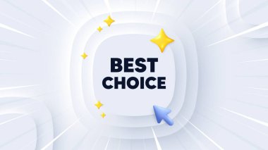 En iyi seçenek. Neumorfik afiş ve güneş patlaması. Özel indirimli tabela. Reklam indirimi sembolü. En iyi seçim mesajı. 3D imleci olan pankart. Dairesel neumorfik şablon. Vektör