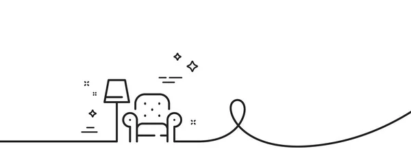 アームチェアラインアイコン カールとの連続した1行 家具サイン 床ランプのシンボルが付いている家の椅子 アームチェアシングルアウトラインリボン ループ曲線パターン ベクター — ストックベクタ