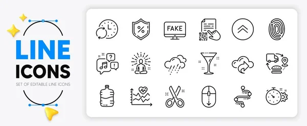 Cardio Training Update Time Cocktail Line Icons Set App Include — Stock Vector