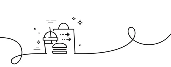 Ikona Dostawcy Żywności Ciągła Linia Lokami Cheeseburger Znakiem Napoju Bezalkoholowego — Wektor stockowy