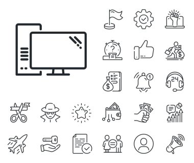 Bilgisayar bileşeni işareti. Maaşlı çalışan, cinsiyet eşitliği ve alarm çanı taslak simgeleri. Bilgisayar çizgisi simgesi. Dava sembollü monitör. Bilgisayar hattı işareti. Casus ya da profil tutucu simgesi. Vektör