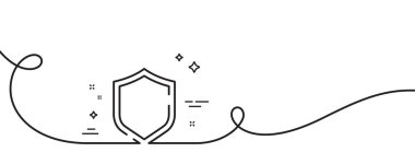 Kalkan hattı simgesi. Kıvrımlı tek bir çizgi. Gizlilik uyarısı. Güvenli savunma sembolü. Tek şeritli kalkan. Döngü eğrisi modeli. Vektör