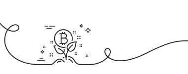 Bitcoin çizgisi simgesi. Kıvrımlı tek bir çizgi. Şifreleme başlangıç işareti. Kripto yaprağı sembolü. Bitcoin projesi tek ana hatlı kurdele. Döngü eğrisi modeli. Vektör
