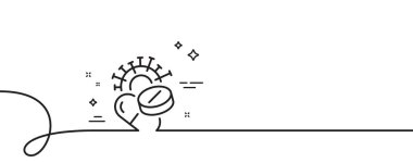 Coronavirus hapları çizgisi ikonu. Kıvrımlı tek bir çizgi. Covid-19 virüs aşısı işareti. Corona virüsü sembolü. Coronavirus hapları tek ana hatlı şerit. Döngü eğrisi modeli. Vektör