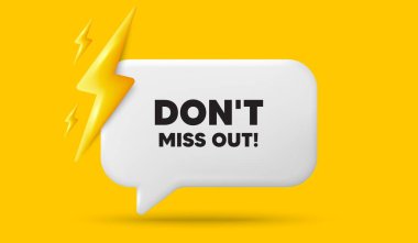 Etiketi kaçırma. Güç enerjili 3D konuşma balonu pankartı. Özel fiyat tabelası. Reklam indirimleri sembolü. Sohbet mesajını kaçırdım. 3D konuşma kutusu sunar. Vektör