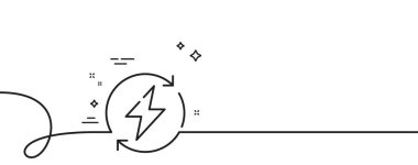 Yenilenebilir güç hattı simgesi. Kıvrımlı tek bir çizgi. Elektrik enerjisi işaretini güncelle. Şimşek sembolü. Yenilenebilir güç, tek hatlı şerit. Döngü eğrisi modeli. Vektör