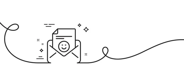 微笑邮件线图标 连续一行与卷曲 积极的反馈信标 顾客满意的象征 笑一个轮廓带 循环曲线模式 — 图库矢量图片