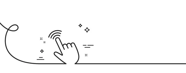 手のカーソルラインアイコン カール付きの連続1行 アクションサインをクリックします 指のポインタ記号 カーソルシングルアウトラインリボン ループカーブパターン ベクトル — ストックベクタ